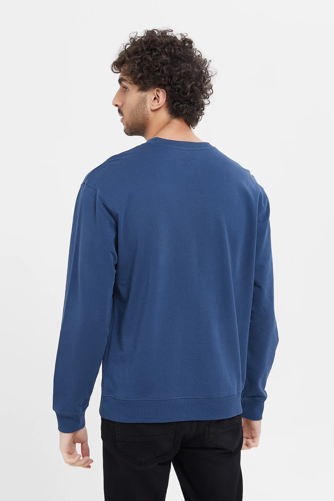 Men Blue Embroidered Sweatshirt