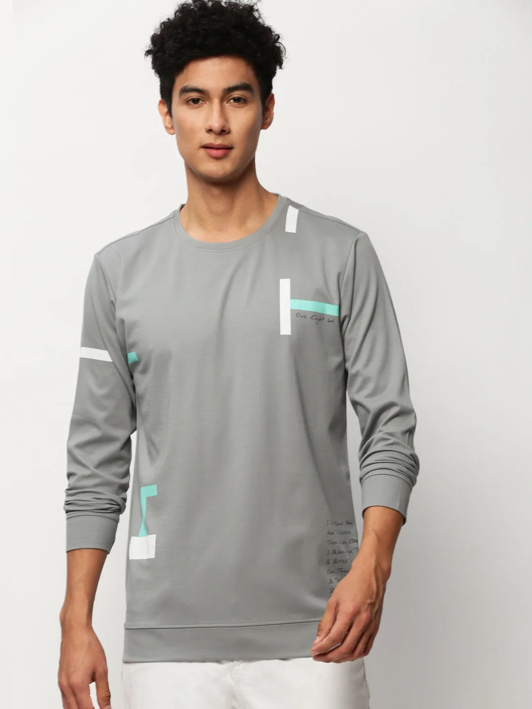 Men Grey Graphics Casual Sweatshirts