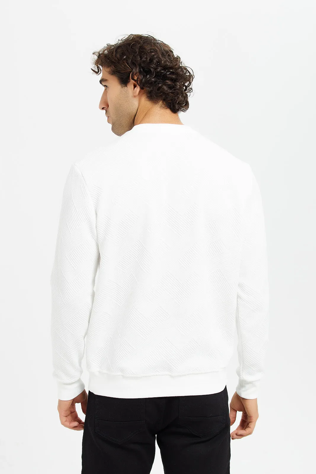 Men White Jacquard Sweatshirt