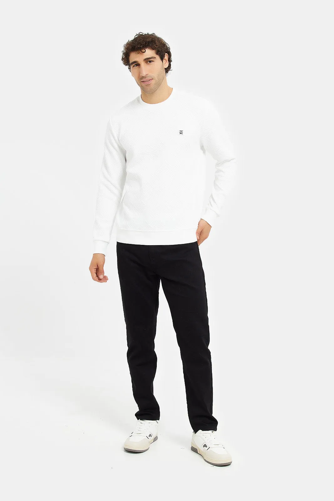 Men White Jacquard Sweatshirt