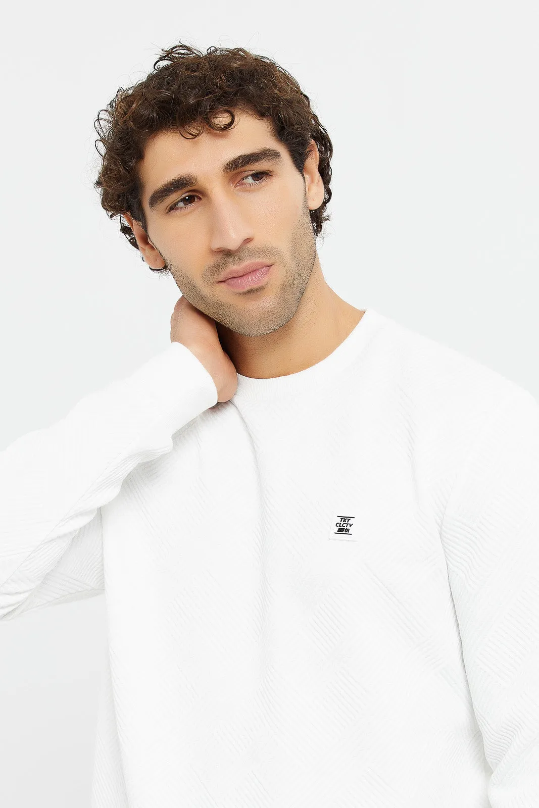 Men White Jacquard Sweatshirt