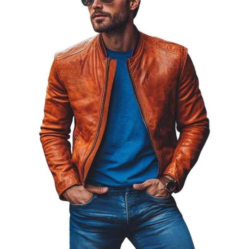 Men's Classic Fashion Casual Slim Fit Leather Jacket 61854764K