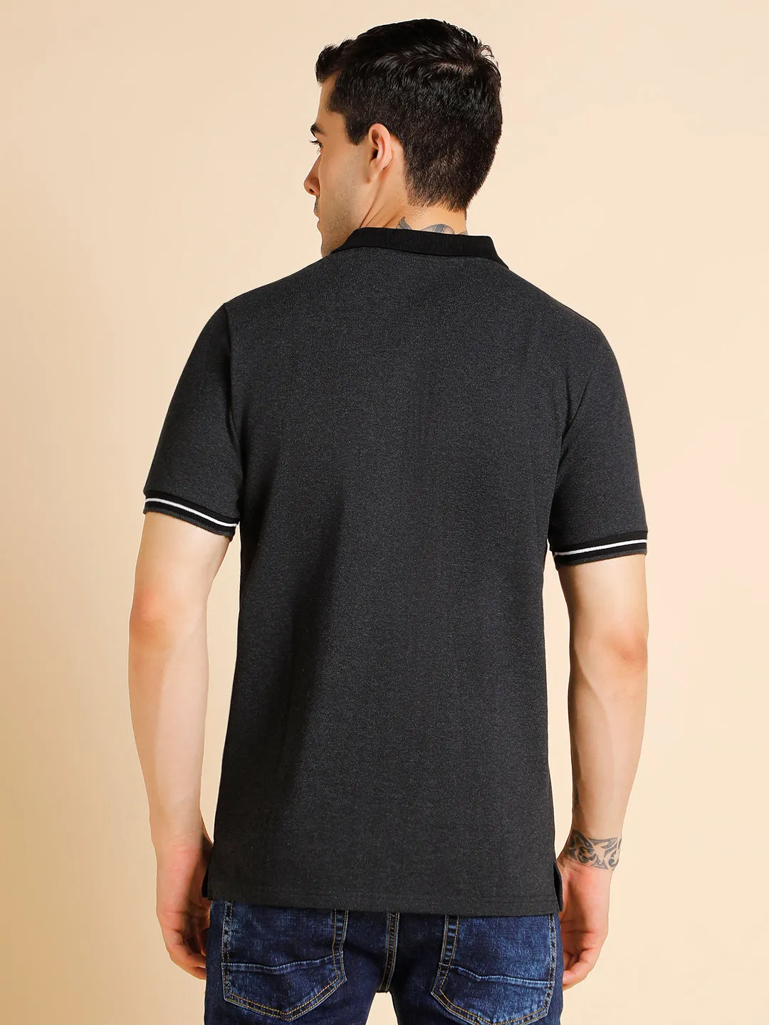 Men's Slim Fit Solid Black Polo T-Shirt