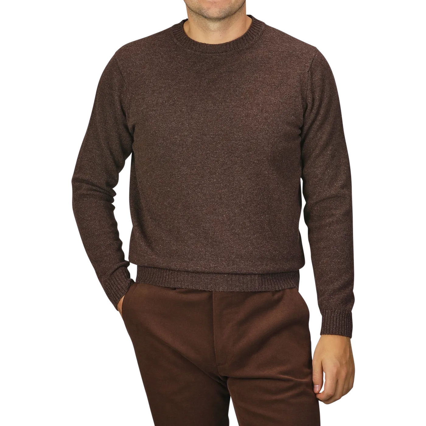 Mocha Brown Crew Neck Lambswool Sweater