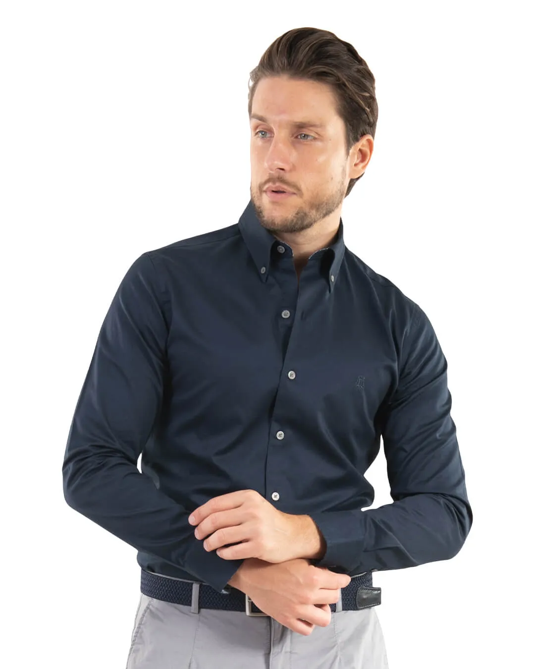 Navy Cotton Twill Button Down Shirt