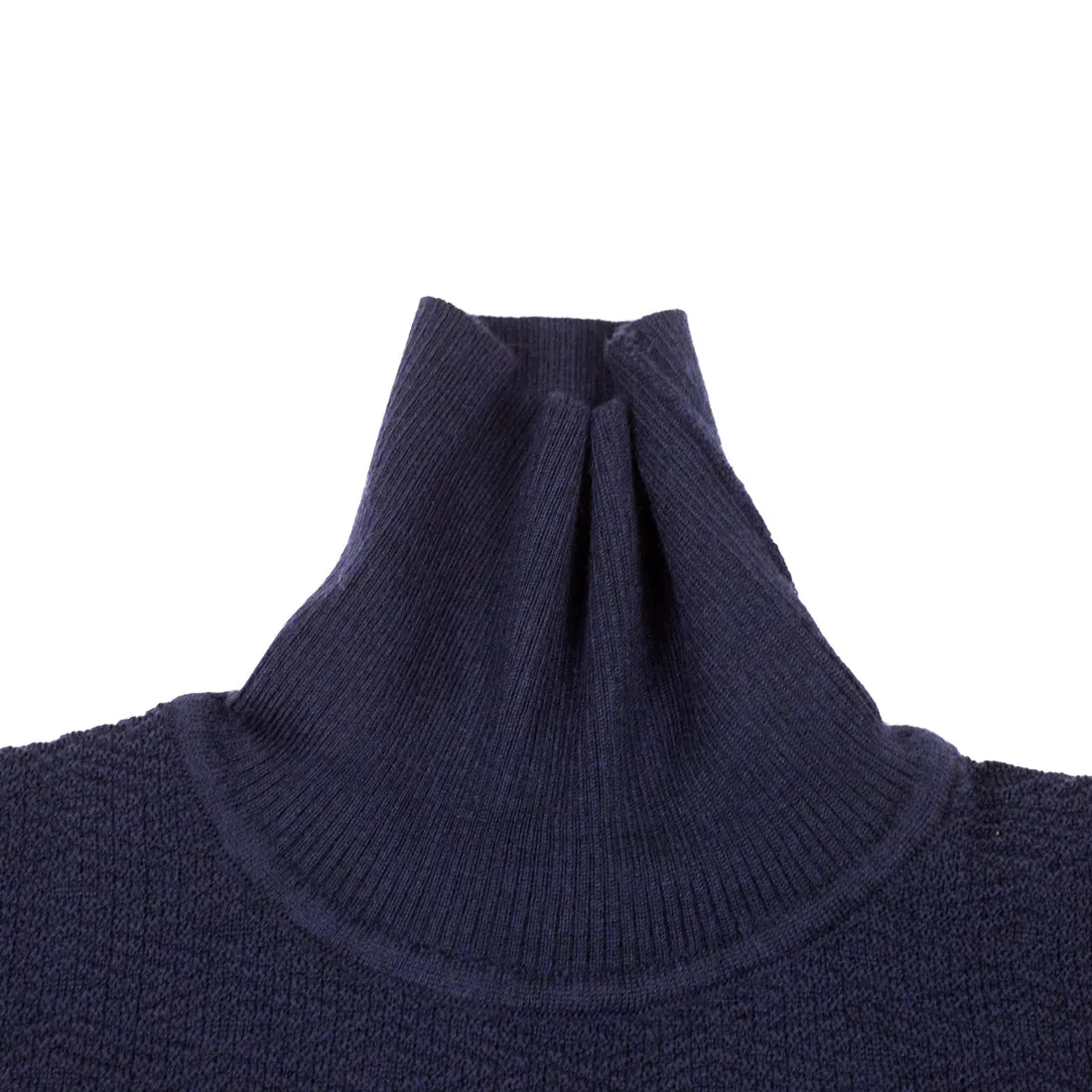 Navy rollneck extrafine merino wool sweater, diamond pattern