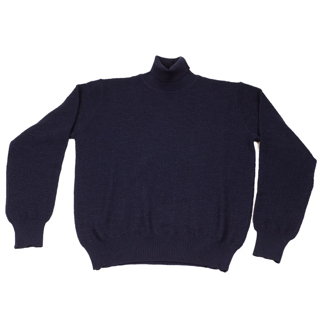 Navy rollneck extrafine merino wool sweater, diamond pattern