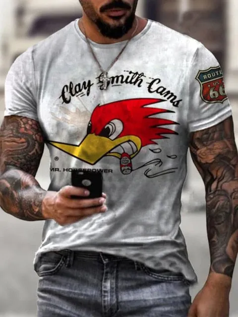 New Men's Casual Round Neck Short Sleeve Harajuku High Street Printed Long Hedging Men's T-shirt Top