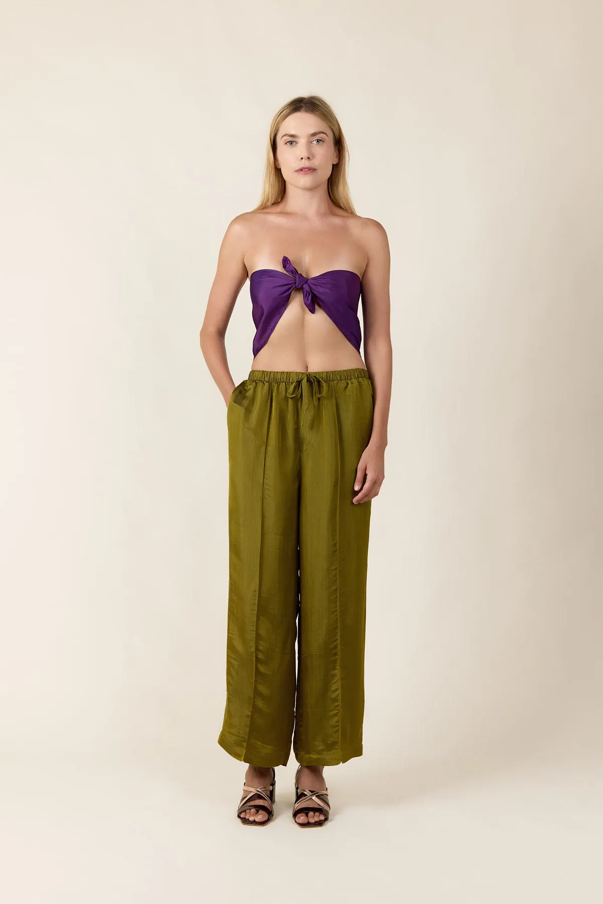 Olive Relaxed Silk Pants