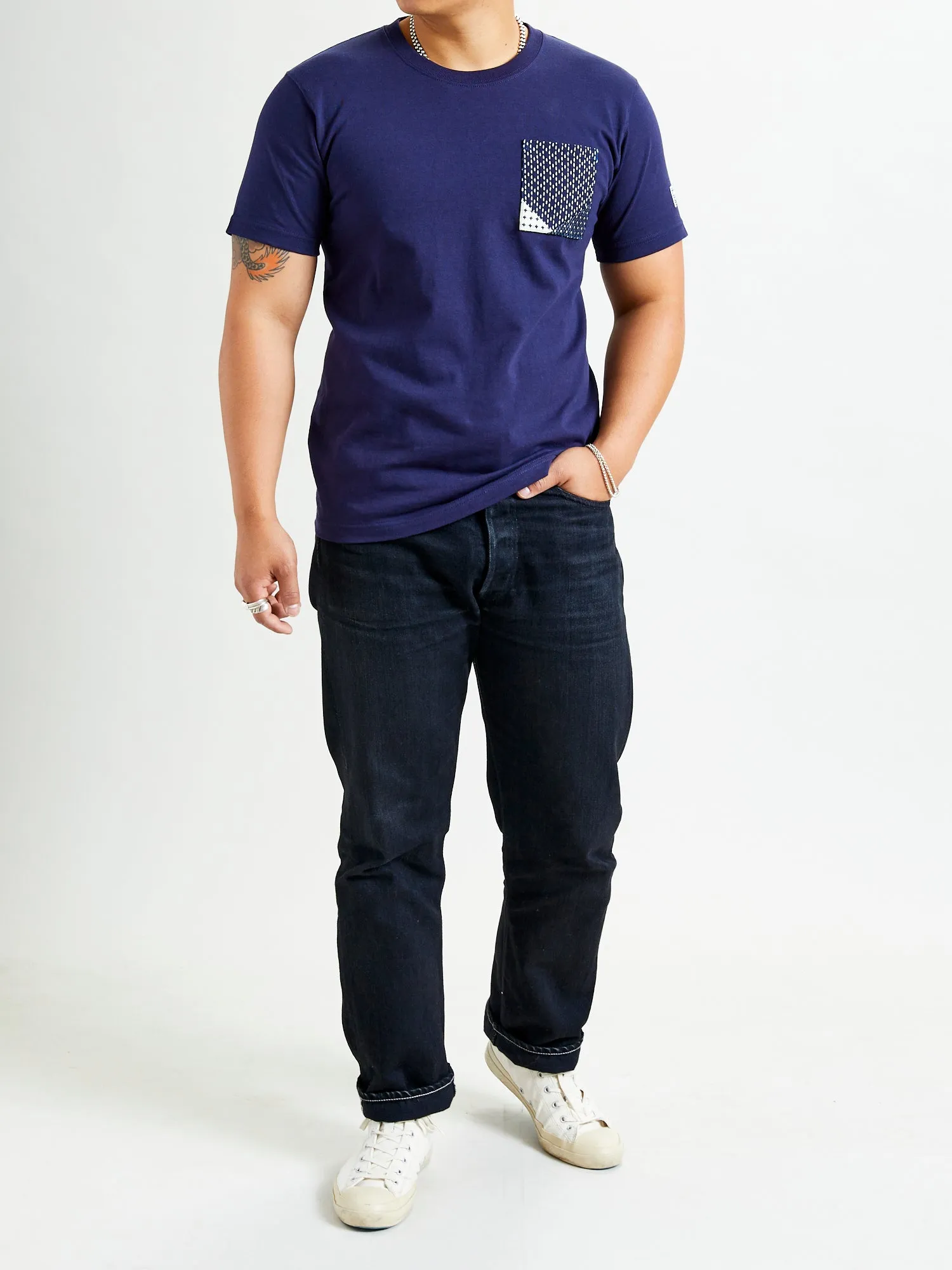 Origami Pocket T-Shirt in Stitched Indigo