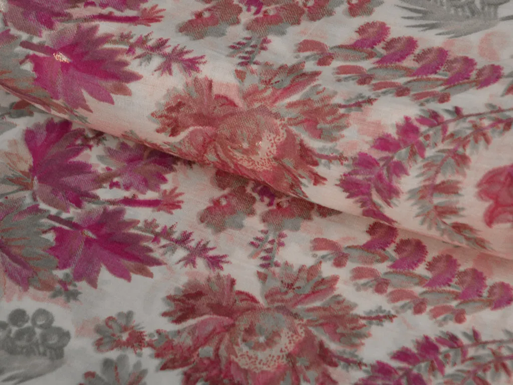 Pink & Cream Floral  Pure Mul Mul Cotton Fabric