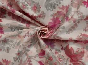 Pink & Cream Floral  Pure Mul Mul Cotton Fabric