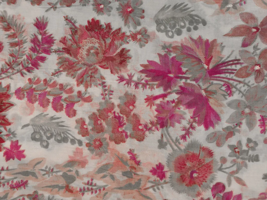 Pink & Cream Floral  Pure Mul Mul Cotton Fabric