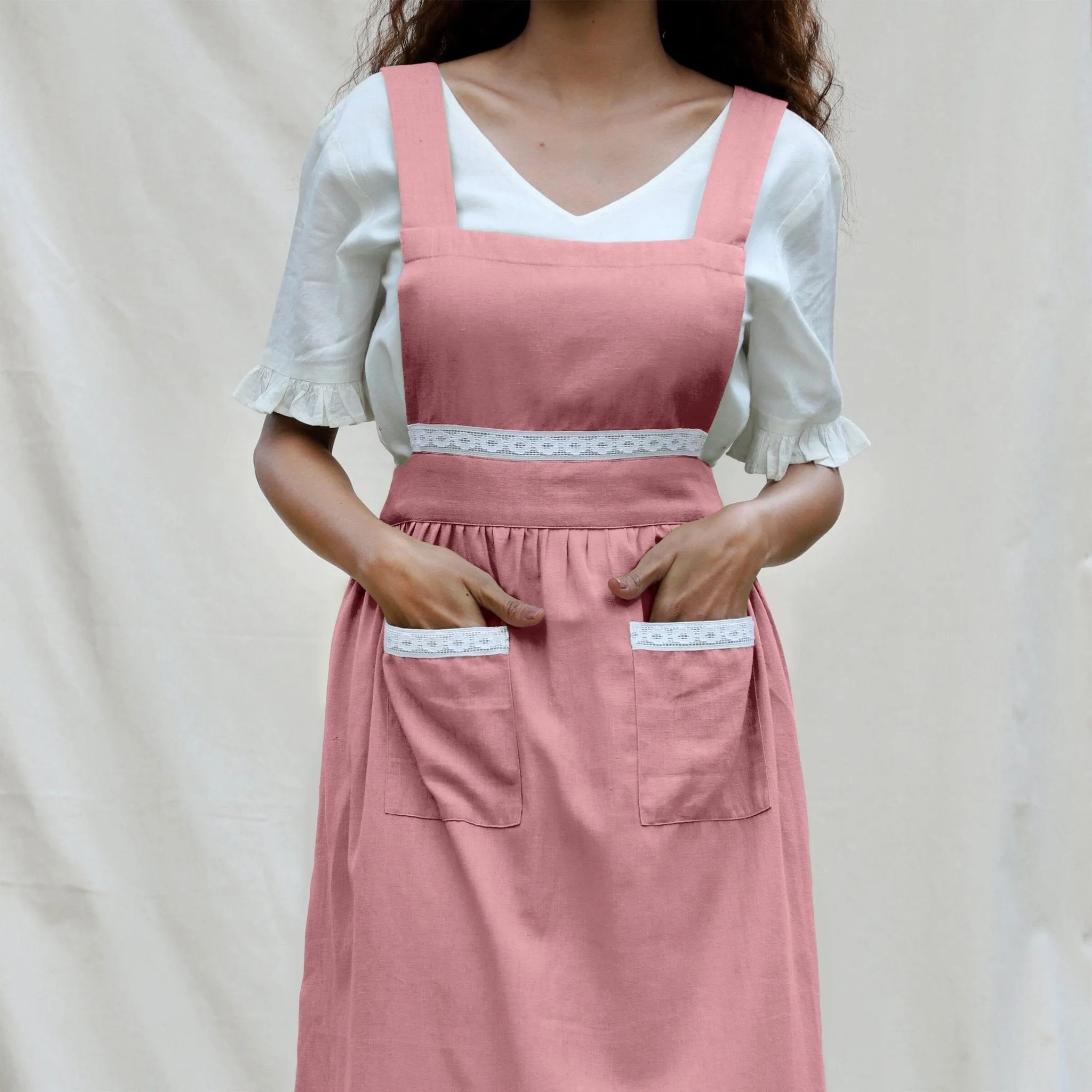 Pink Cotton Flax Comfort Fit Apron