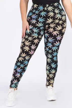 Plus Size Colorful Mary J Marijuana Leaf Print Leggings