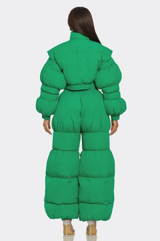 Ready or Not- Green Puffy Pant and Top Quilted Set