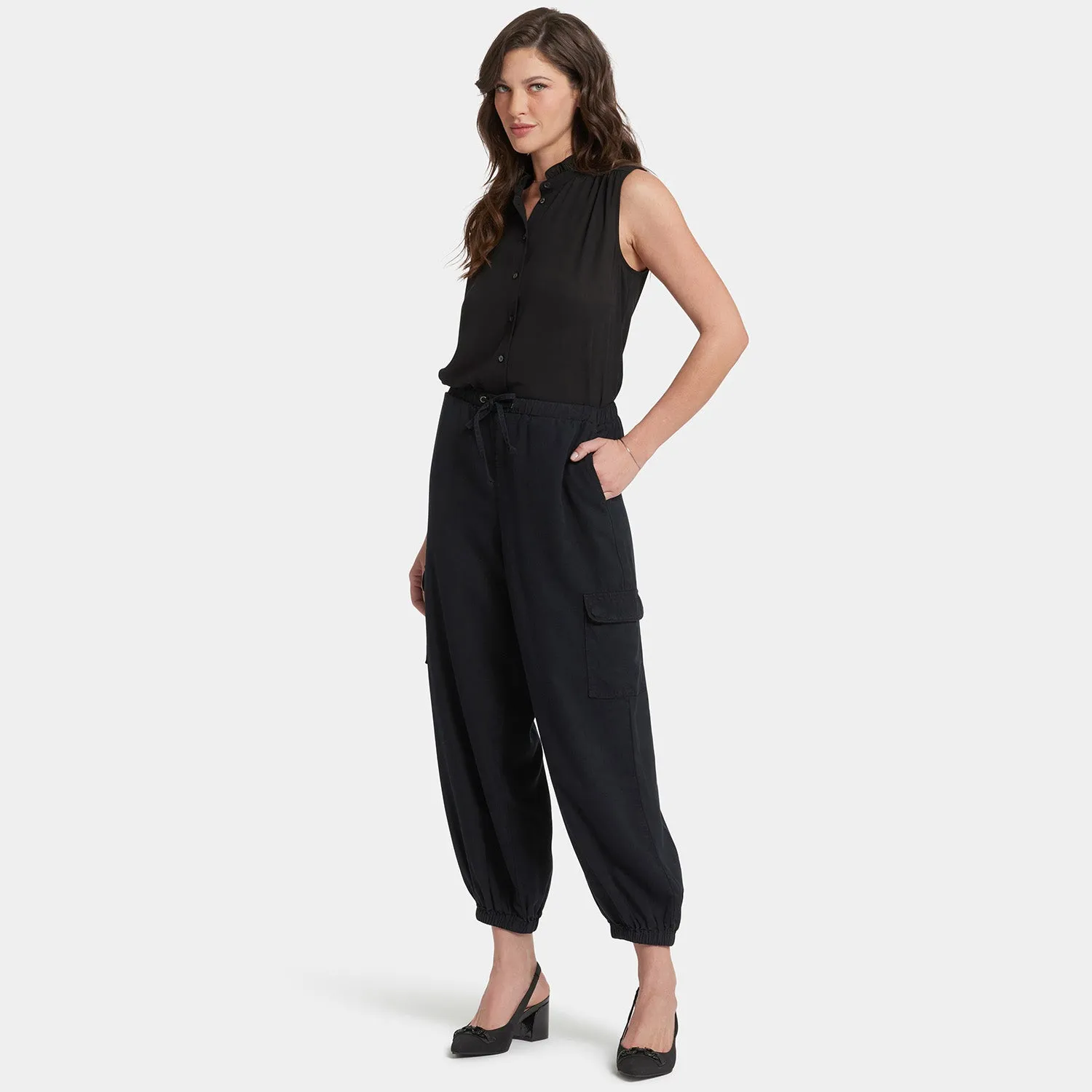 Relaxed Cargo Ankle Pull-On Pants - Overdye Black