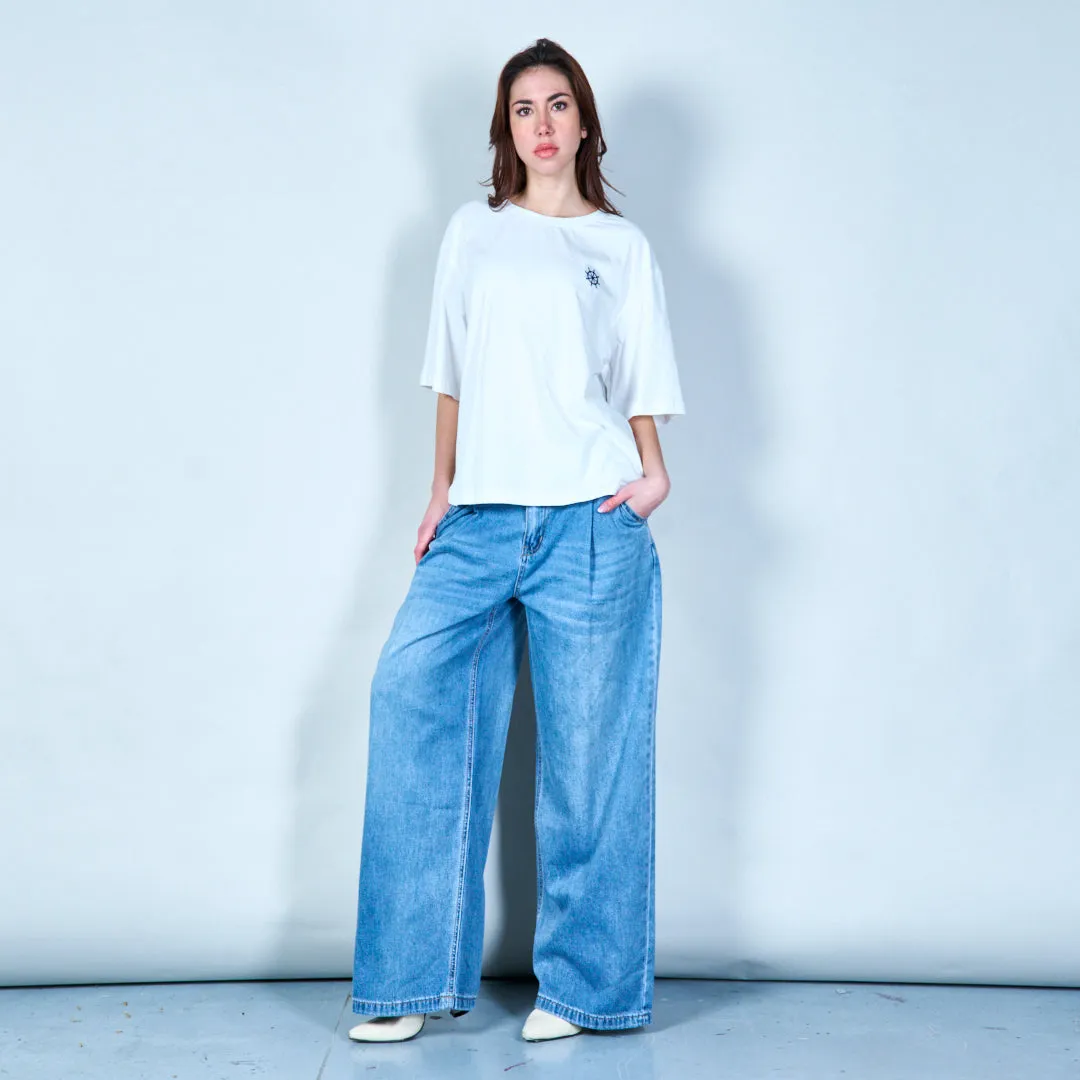 Relaxed fit pleated denim pants wholesale