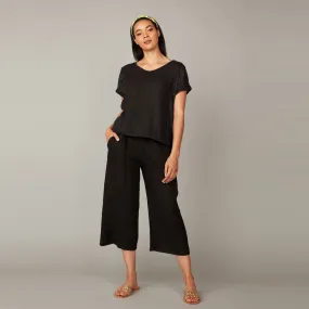 Relaxed Linen Cropped Pant (Black)