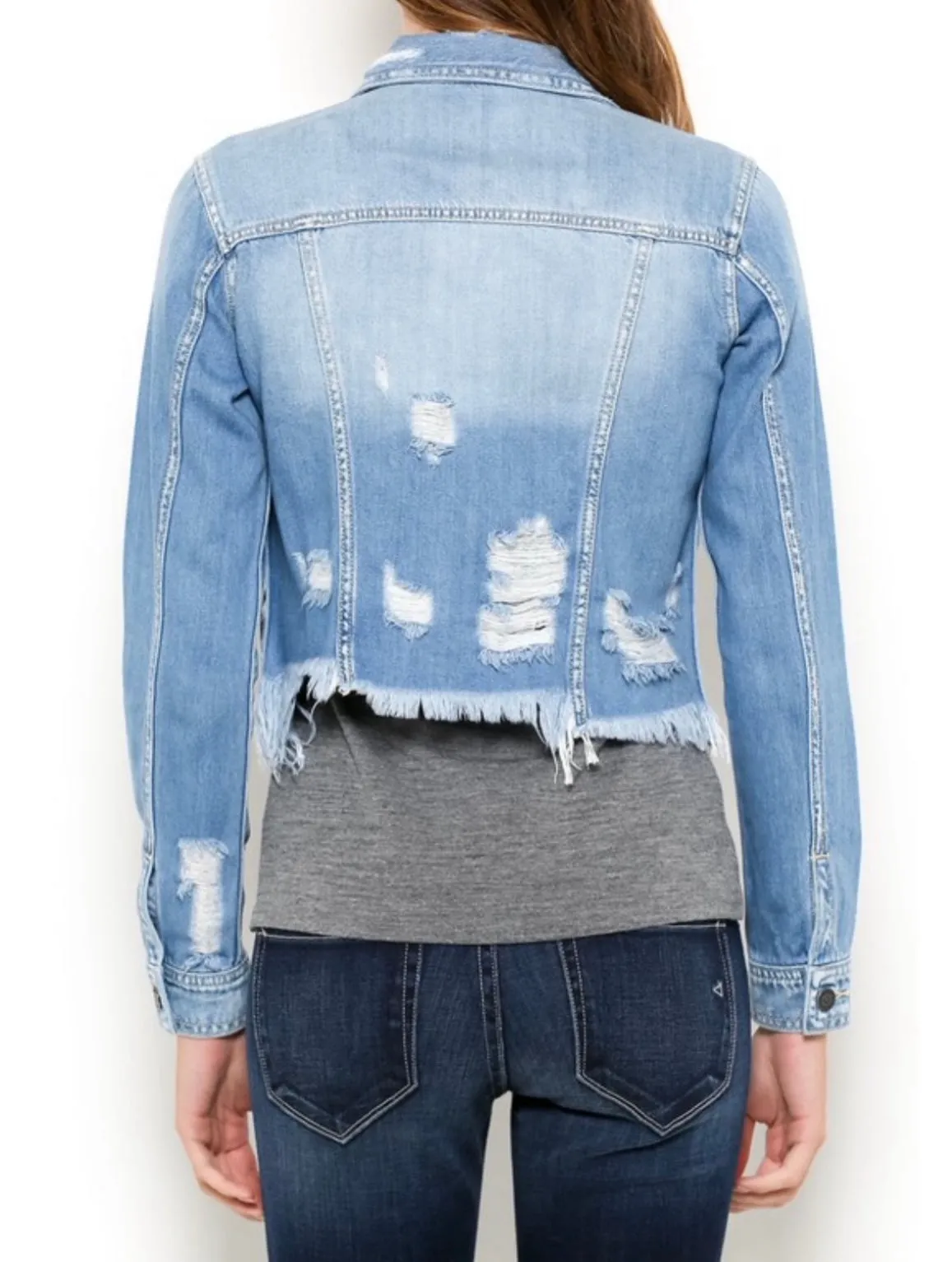 RESTOCK: Reagan Distressed Denim Jacket: Light Wash