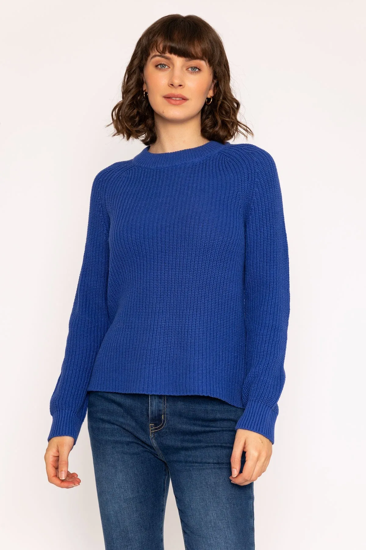 Rib High Neck Knit Jumper in Cobalt Blue