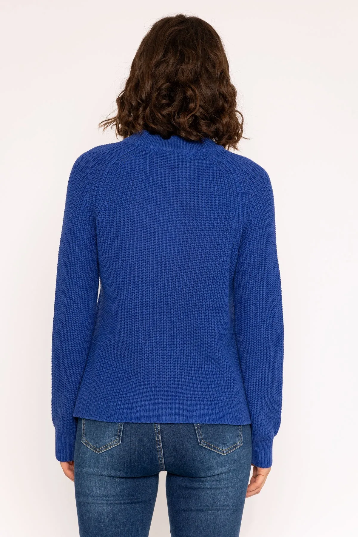 Rib High Neck Knit Jumper in Cobalt Blue