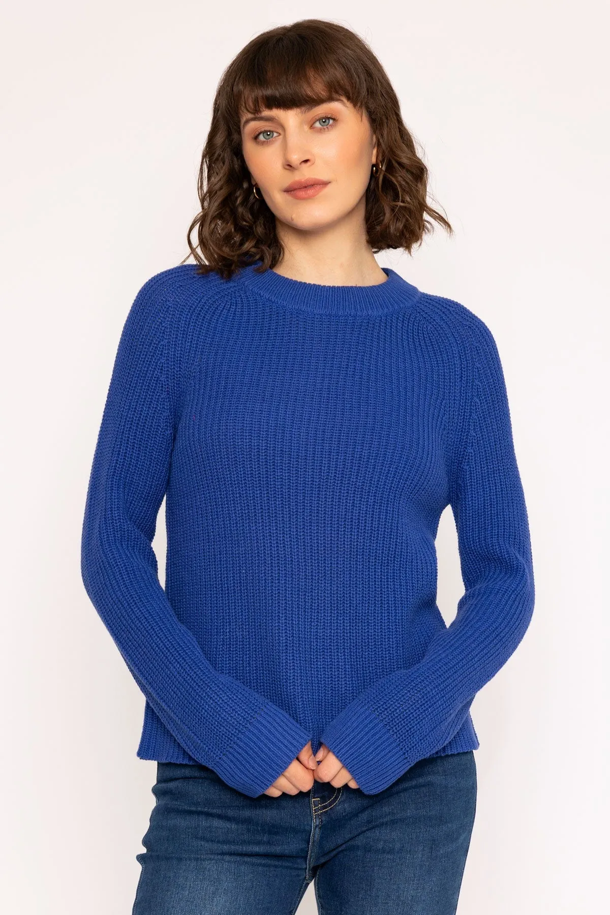 Rib High Neck Knit Jumper in Cobalt Blue