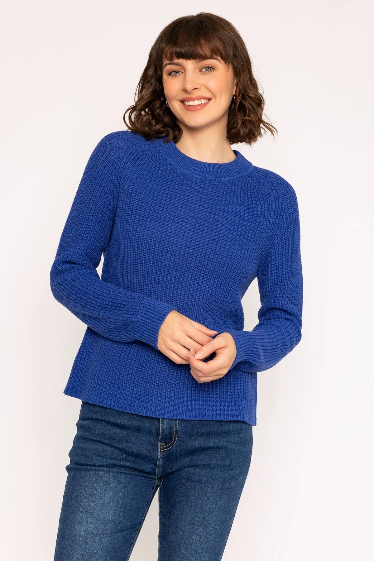 Rib High Neck Knit Jumper in Cobalt Blue