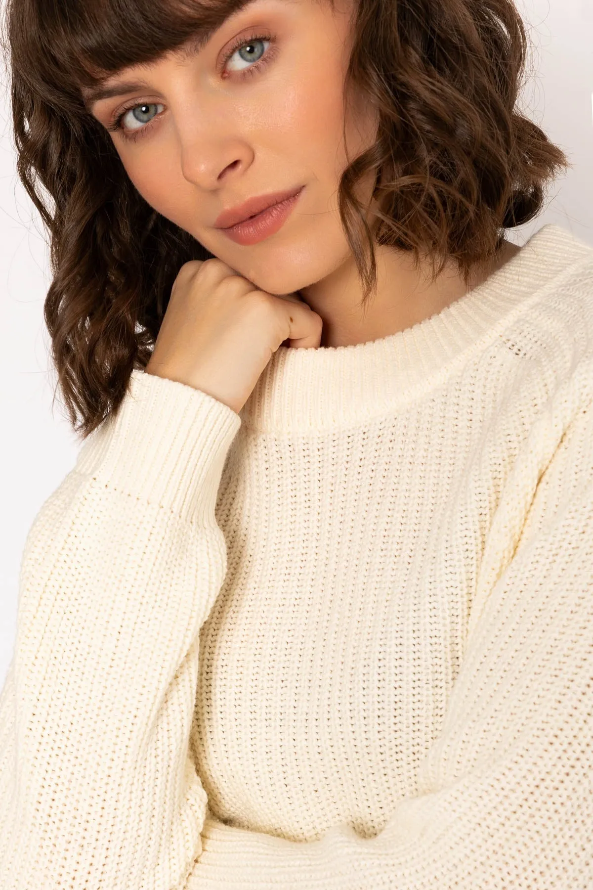 Rib High Neck Knit Jumper in Ivory