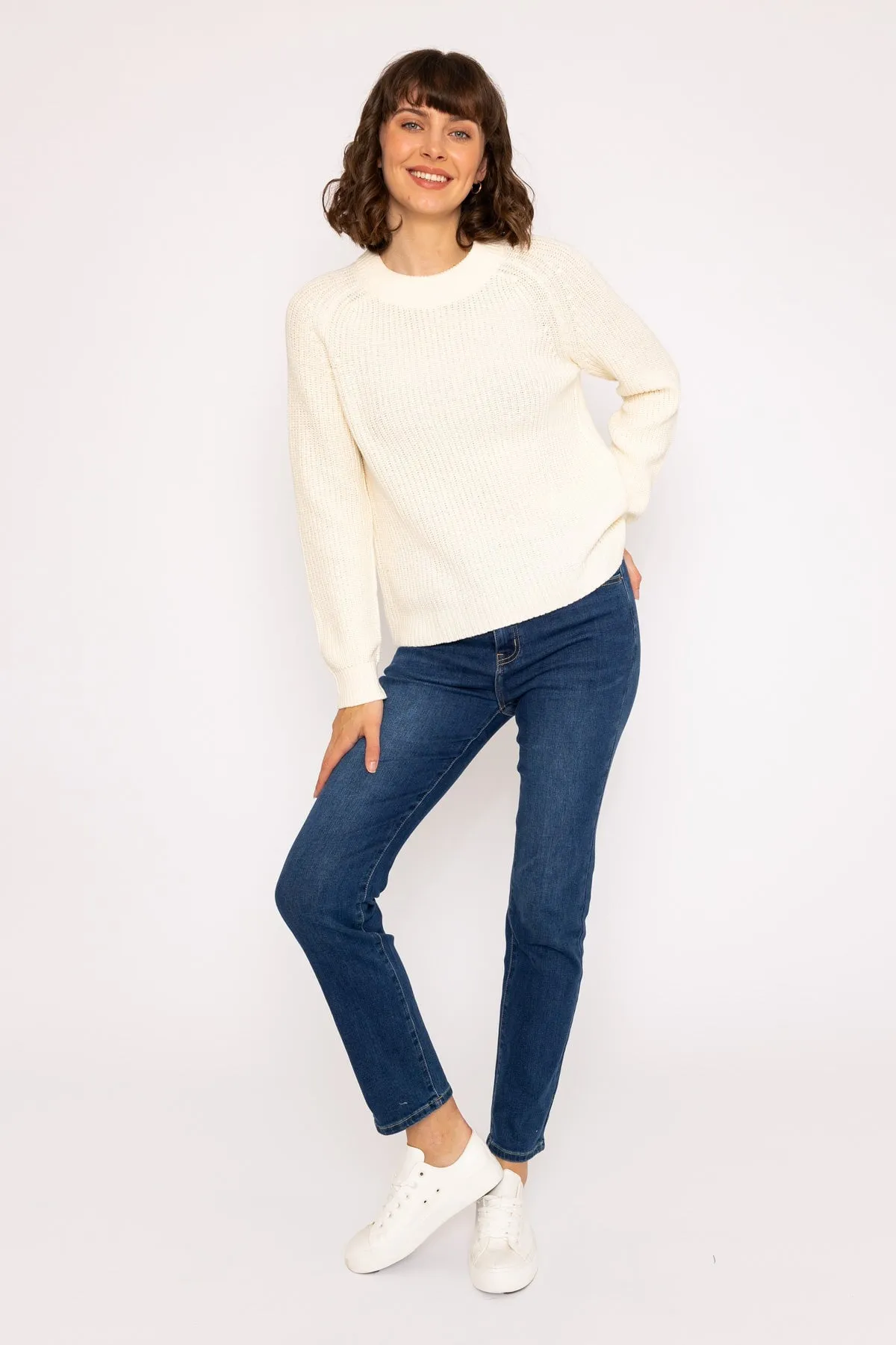 Rib High Neck Knit Jumper in Ivory