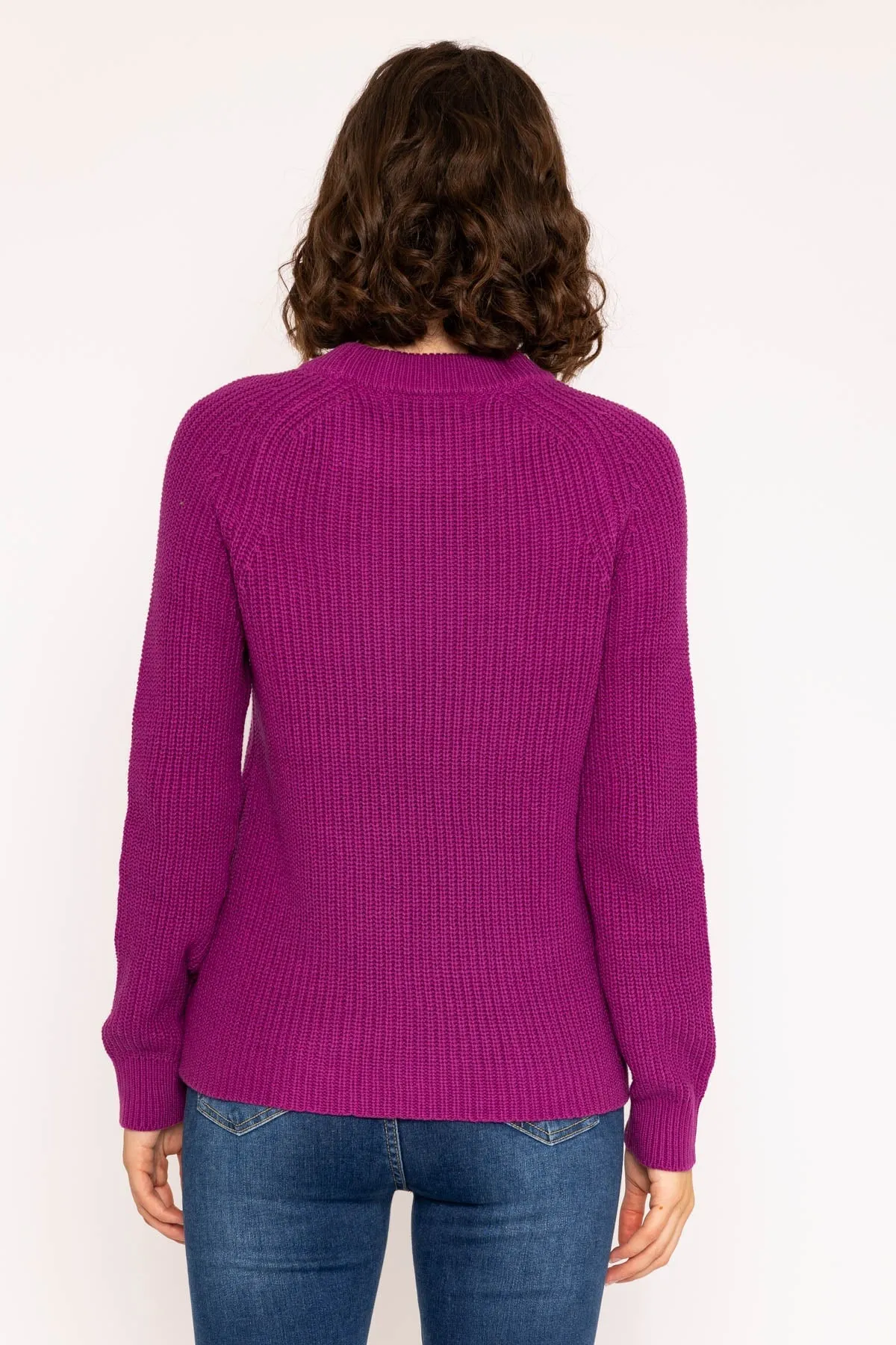 Rib High Neck Knit Jumper in Purple