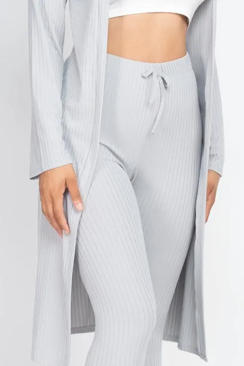 Ribbed Long Cardigan & Leggings Set