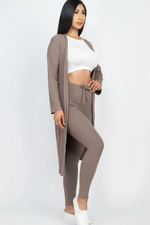 Ribbed Long Cardigan & Leggings Set