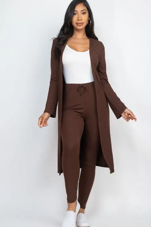 Ribbed Long Cardigan & Leggings Set