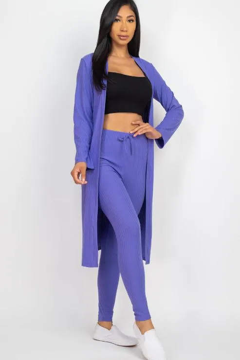 Ribbed Long Cardigan & Leggings Set