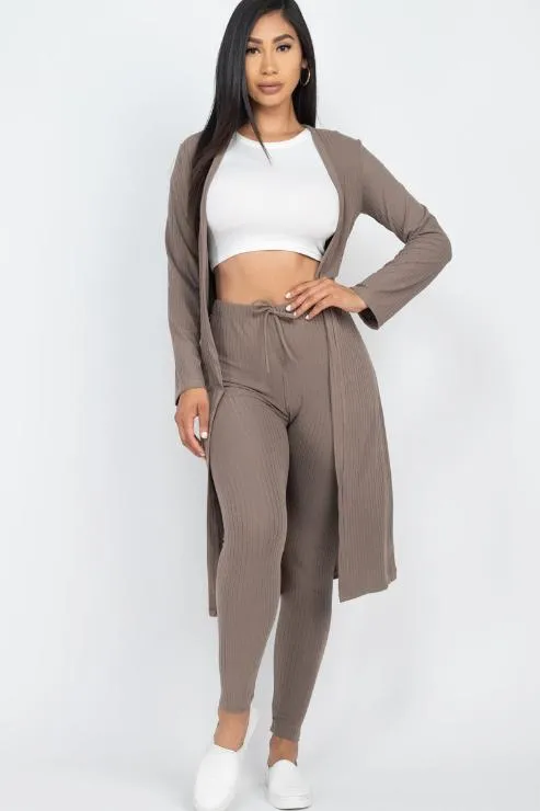 Ribbed Long Cardigan & Leggings Set