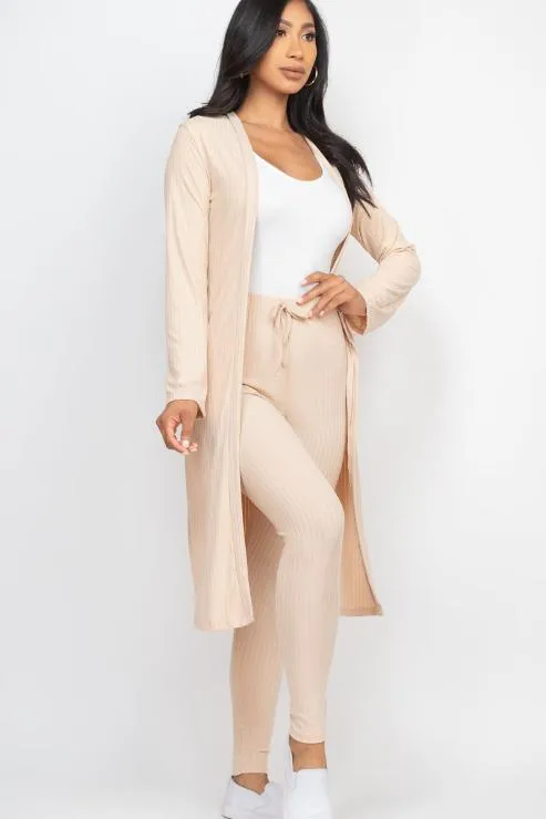 Ribbed Long Cardigan & Leggings Set