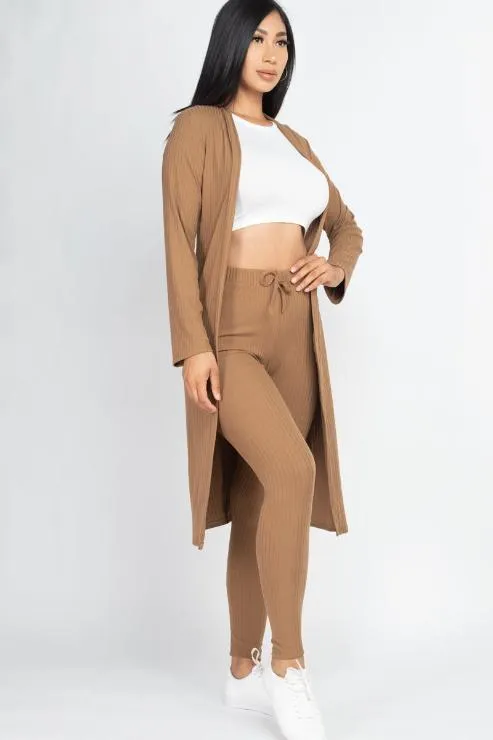 Ribbed Long Cardigan & Leggings Set