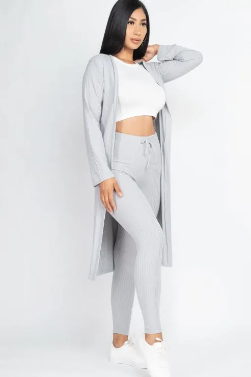 Ribbed Long Cardigan & Leggings Set