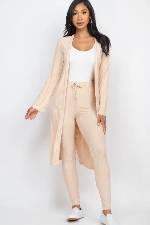 Ribbed Long Cardigan & Leggings Set