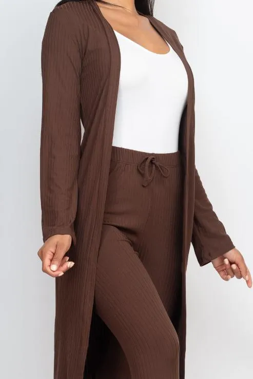 Ribbed Long Cardigan & Leggings Set