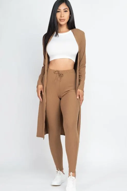 Ribbed Long Cardigan & Leggings Set