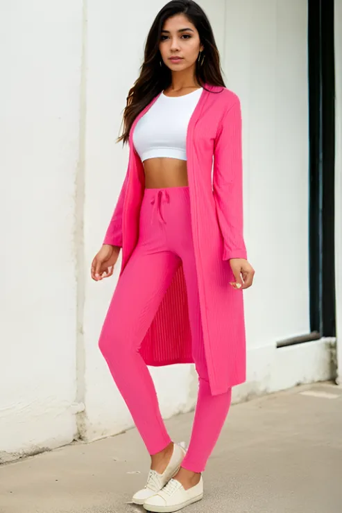 Ribbed Long Cardigan & Leggings Set