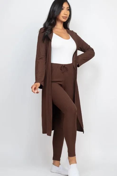 Ribbed Long Cardigan & Leggings Set