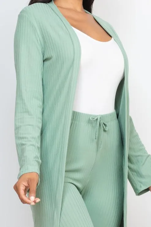 Ribbed Long Cardigan & Leggings Set