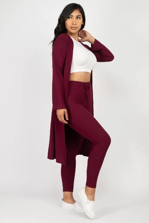 Ribbed Long Cardigan & Leggings Set