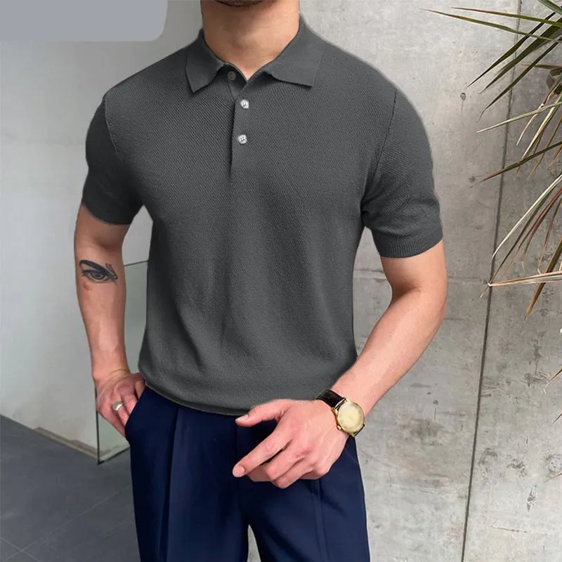 Riolio Fashion Casual Style Tops Men's Knitted Solid Shirts Streetwear Hot Sale All-match Short Sleeve Lapel Blouse S-5XL