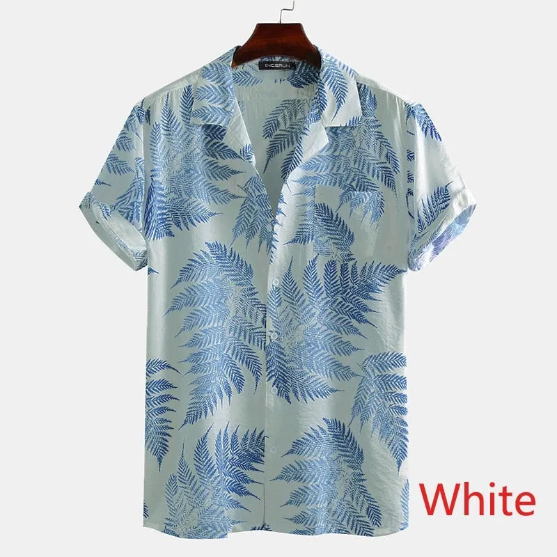 Riolio Summer Hawaiian Red Shirts Tropical Shirts Floral Men Tops Casual Shirt Short Sleeve Cotton Button Chemise Loose Vacation Beach