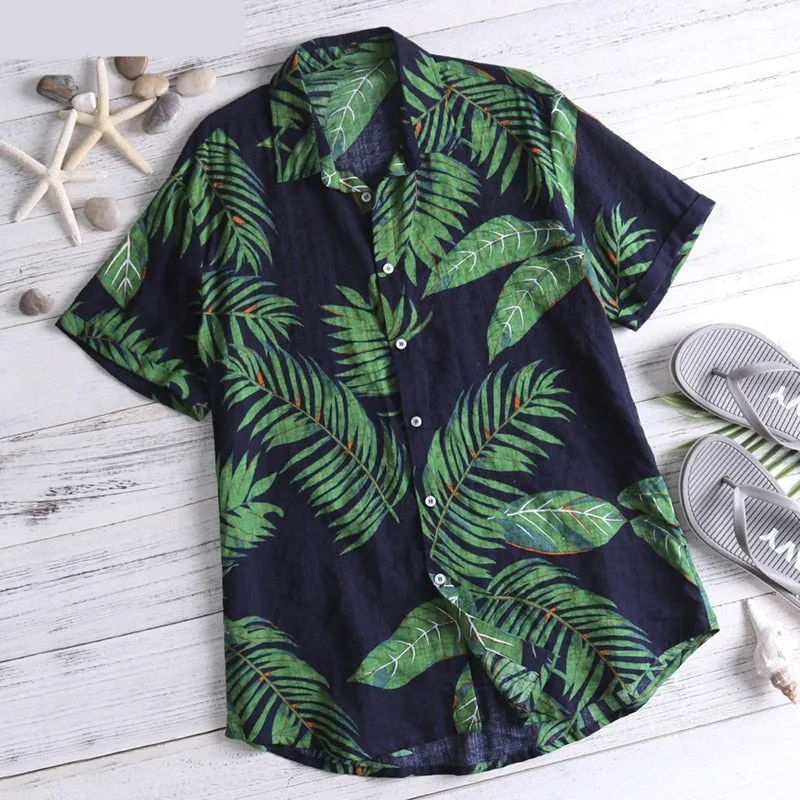 Riolio Summer Hawaiian Red Shirts Tropical Shirts Floral Men Tops Casual Shirt Short Sleeve Cotton Button Chemise Loose Vacation Beach