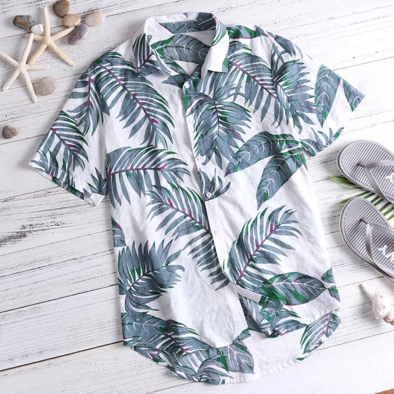 Riolio Summer Hawaiian Red Shirts Tropical Shirts Floral Men Tops Casual Shirt Short Sleeve Cotton Button Chemise Loose Vacation Beach